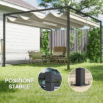 Pergola Gazebo da Esterno 4x3 m con Tettuccio Retrattile in Metallo e Poliestere, Crema - immagine 5