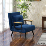 Poltrona Letto 3 in 1 con Schienale Reclinabile e Cuscino, in Tessuto Effetto Velluto, 63x73x81 cm, Blu - immagine 2