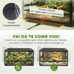 Rettilario Rialzato e Pieghevole con Coperchio e Pareti in Vetro Temperato e Plastica, 60x45x32 cm, Nero - immagine 6