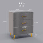 Cassettiera 3 Cassetti Moderna in Legno e Alluminio, 60x40x71,5 cm, Oro e Grigio Scuro - immagine 3