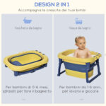 Vaschetta Bagnetto Neonato Pieghevole con Supporto Antiscivolo, Vaschetta da Bagno Portatile per Neonati e Bambini di 0-6 Anni con Foro di Scarico, 75,3x55,4x43cm, Blu e Giallo - immagine 4