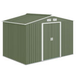 Casetta da Giardino con 2 Porte Scorrevoli e 4 Prese d'Aria in Acciaio, 277x195x192cm, Verde Chiaro