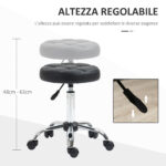 Sgabello Girevole Rotondo con Ruote, Altezza Regolabile e Rivestimento in Finta Pelle, Nero - immagine 4