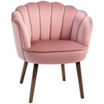 Poltrona Imbottita con Schienale a Conchiglia e Gambe in Legno, Poltrona in Velluto per Salotto e Camera, 66x66x78,5cm, Rosa
