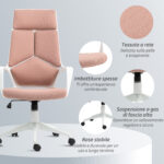 Sedia da Ufficio in Tessuto con Dondolo, Altezza Regolabile e Seduta Girevole, 63x63x117-127 cm, Rosa - immagine 7