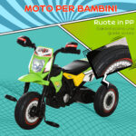 Triciclo per Bambini Stile Moto a Pedali con Luci e Suoni, 3 Ruote Larghe, Età 18-36 Mesi, 71x40x51cm, Verde - immagine 4