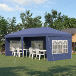 Gazebo da Giardino 6x3 m Regolabile in Altezza con Pareti Removibili, in Acciaio e Poliestere, Blu - immagine 2