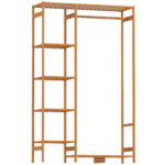 Appendiabiti in Bambù con Scaffale a 6 Livelli e Barra Attaccapanni, 90x30x145 cm, Legno Naturale