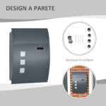 Cassetta Postale Ricurva in Acciaio con 3 Fessure e 2 Chiavi di Sicurezza 45x10x32 cm, Grigio - immagine 6