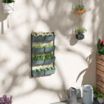 Orto Verticale da Parete a 4 Livelli con 8 Vasi, in Acciaio e Plastica, 52x14x90 cm, Verde Scuro e Nero - immagine 2