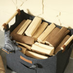 Borsa in Feltro Portalegna da Interno con Manici in Legno, Capacità 15 kg, 45x32x40 cm, Grigio - immagine 9