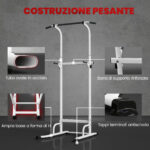 Stazione Fitness con Barre per Dip e Trazioni, Altezza Regolabile 176,5-227 cm e Capacità 120 kg, Bianco - immagine 6