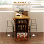 Set da Pranzo con Bancone Bar con 3 Ripiani e 2 Sgabelli Alti con Poggiapiedi Stile Industriale, Marrone - immagine 4