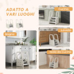 Sgabello per Bambini 2-5 Anni a 3 Gradini in HDPE, 43x42x65,5 cm, Grigio e Bianco Crema - immagine 7