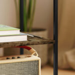 Set 2 Tavolini da Soggiorno a 3 Livelli in Legno e Metallo con Piano in Vetro Temperato, 37x40x55,5 cm, Marrone - immagine 9