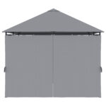 Gazebo 3x4 m con 6 Pareti Rimovibili, 8 Fori di Drenaggio e 12 Picchetti, in Acciaio e Poliestere, Grigio e Nero - immagine 7