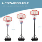 Canestro Basket da Interno ed Esterno Portatile con Altezza Regolabile 5 Livelli 175-215cm, Canestro da Basket con Ruote, Struttura Metallo e Base Riempibile, Tabellone PE - immagine 4