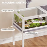 Casetta Tartarughe Rialzata con Divisorio, Vassoio Estraibile, in Legno e PS, 104x53x82 cm, Grigio e Bianco - immagine 9