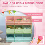 Mobiletto Portagiochi con 9 Cestini Rimovibili in Legno e Tessuto, 63x30x60 cm, Rosa e Bianco - immagine 4