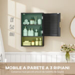 Armadietto Bagno a Parete con Ripiano Regolabile e Anta Ammortizzata, 40x20x60 cm, Nero - immagine 4