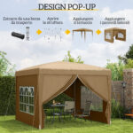 Gazebo da Esterno 3x3 m Pieghevole con 4 Pannelli Laterali, in Acciaio e Tessuto Oxford Cachi - immagine 4