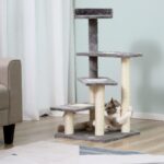 Tiragraffi per Gatti da 1cm con Lettino Rotondo, Pali in Sisal e Rivestimento in Peluche, Grigio - immagine 2