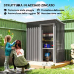 Capanno Attrezzi con Tetto Inclinato e Porta Scorrevole, in Acciaio e PP, 163x89x182 cm, Grigio Chiaro - immagine 4
