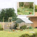 Recinto per Galline da 12m² per 12-18 Animali con Tetto Impermeabile, Mangiatoia e Posatoio, 3x4x1,9m, Argento - immagine 3