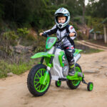 Moto da Cross Elettrica per Bambini con Rotelle, in PP e Metallo, 106,5x51,5x68 cm, Verde - immagine 2