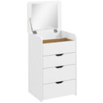 Tavolo da Trucco 3 in 1 con Specchio, Vano, 2 Cassetti e Sgabello, in Legno, 50x40x78 cm, Bianco