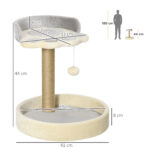 Tiragraffi per Gatti con Lettini, Corda in Juta e Peluche, 41x41x44 cm, Grigio e Beige - immagine 3