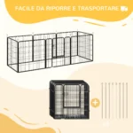 Recinto per Cani di Piccola Taglia a 8 Pannelli Modulabili da 80x1,5x80 cm, Box per Cani e Cuccioli Pieghevole con Porta in Acciaio con 8 Picchetti, Nero - immagine 6