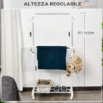 Appendiabiti Stender ad Altezza Regolabile con Fondo Portaoggetti e 4 Ruote, 68,5x42x87-145 cm - immagine 4