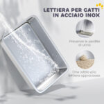 Lettiera per Gatti Chiusa con Vassoio in Acciaio, Paletta e Filtri, 40,5x60,5x41,5 cm, Grigio e Argento - immagine 4
