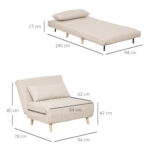 Poltrona Letto 3 in 1 con Schienale Reclinabile in 6 Posizioni, 94x78x80 cm, Beige - immagine 3