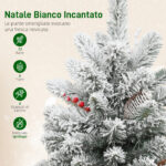 Albero di Natale Piccolo Alto 60 cm con 72 Rami Innevati, Pigne e Bacche Rosse, Verde - immagine 5