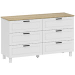 Cassettiera 6 Cassetti Moderna in Truciolato, Legno di Pino e MDF, 120x38x71 cm, Bianco e color Legno