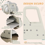 Sgabello per Bambini 2-5 Anni a 3 Gradini in HDPE, 43x42x65,5 cm, Grigio e Bianco Crema - immagine 6