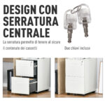 Cassettiera Ufficio con Ruote, Schedario Portadocumenti a 2 Cassetti con Serratura e 2 Chiavi in Acciaio, 39x48x67cm, Bianco - immagine 4