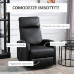 Poltrona Elettrica Alzapersona 45°, Poltrona Relax Elettrica Reclinabile a 145° con Telecomando e Poggiapiedi, in Pelle PU Nero, 67x95x105 cm - immagine 4