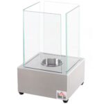 Camino a Bioetanolo da Tavolo con Bruciatore da 0,4L, Biocamino in Acciaio e Vetro per Interni ed Esterni, 20x20x33cm, Argento