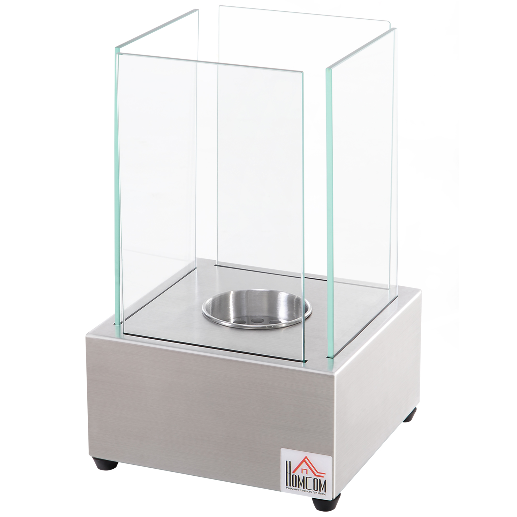 5QIae019494410ee2.jpg Camino a Bioetanolo da Tavolo con Bruciatore da 0,4L, Biocamino in Acciaio e Vetro per Interni ed Esterni, 20x20x33cm, Argento - immagine 1