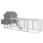 Pollaio da Giardino con Casetta per Galline, Rampa e Area Aperta, 310,5x149,5x149cm, Grigio