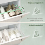 Scarpiera Slim con 4 Cassetti Ribaltabili e Ripiani Regolabili per 24-32 Scarpe, 80x23,5x157 cm, Bianco - immagine 5