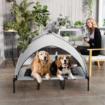 Lettino per Cani con Copertura a 3 Lati Rimovibile, in Poliestere e Acciaio, 122x92x94 cm, Grigio Chiaro e Nero - immagine 8