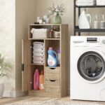 Mobile Bagno Salvaspazio Slim con 2 Cassetti, Ripiani e Armadietto, 50x25x1 cm, Legno Naturale - immagine 7