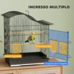 Gabbia per Uccelli a 4 Porte con 2 Ciotole, 2 Posatoi e Vassoio, in Metallo e Plastica, 47,5x36x54,5 cm, Nero - immagine 5