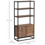 Scaffale Libreria in Stile Vintage con 3 Ripiani, 1 Armadietto in Legno e Telaio in Metallo Nero 76x33x162,5cm - immagine 3