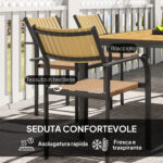 Set Tavolo da Giardino Allungabile con 6 Sedie da Esterno Impilabili, Acciaio e Textilene, Marrone - immagine 7