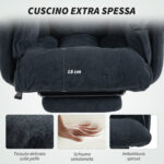 Sedia da Ufficio Reclinabile con Poggiapiedi, Schienale Alto, Altezza Regolabile e Ruote, Nero - immagine 5